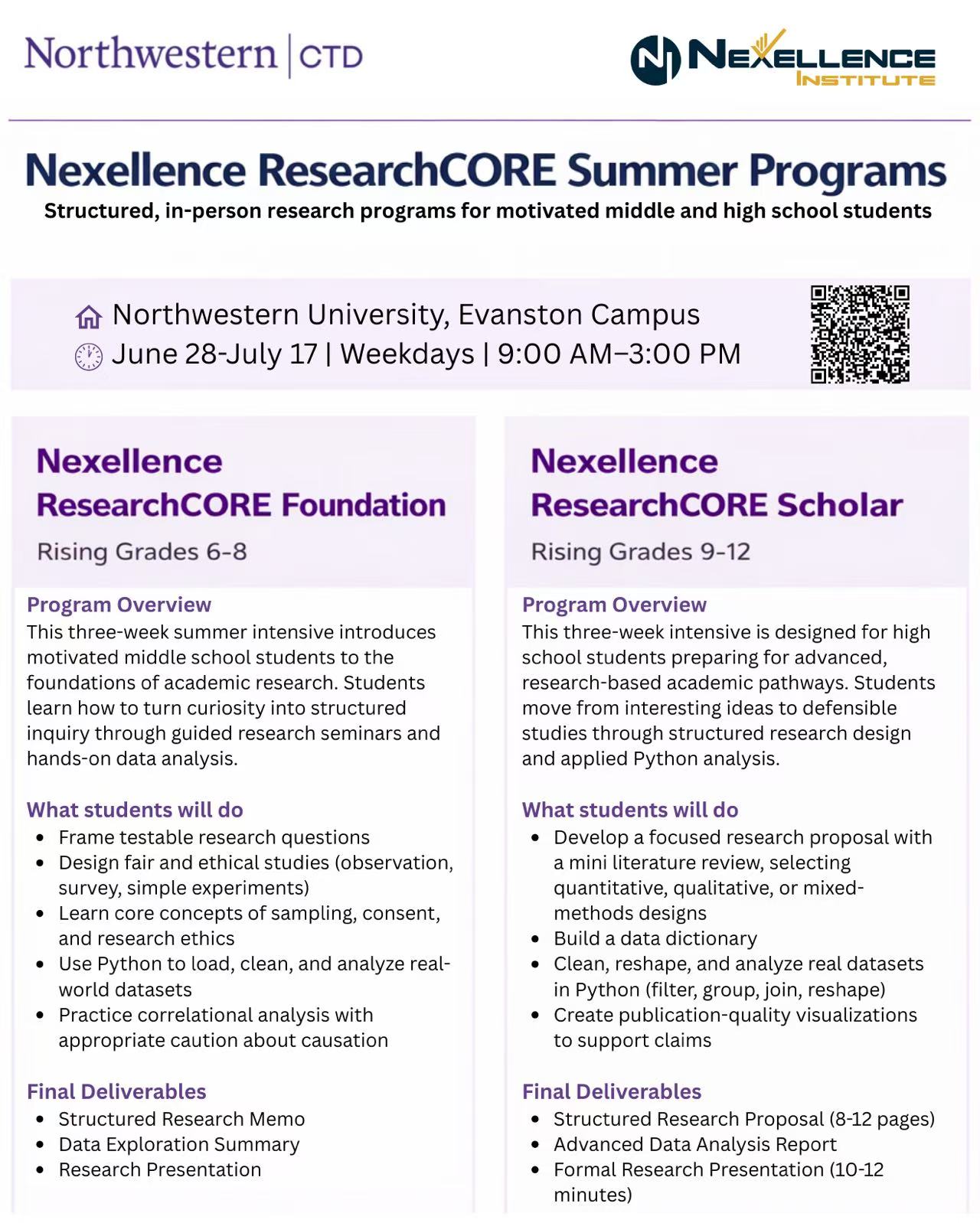 Nexellence ResearchCORE Summer Programs 2026 - Northwestern CTD